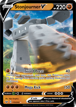 Ultra rare V Pokémon card Stonjourner V 115/202 from Sword & Shield expansion