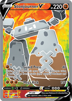 Full Art V Pokémon card Stonjourner V 193/202 from Sword & Shield expansion