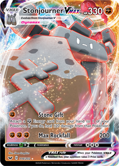 Ultra rare VMAX Pokémon card Stonjourner VMAX 116/202 from Sword & Shield expansion