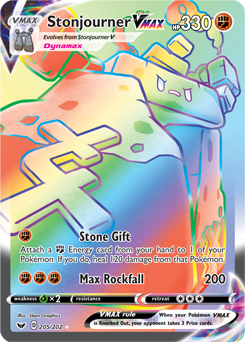 Secret Rainbow VMAX Pokémon card Stonjourner VMAX 205/202 from Sword & Shield expansion