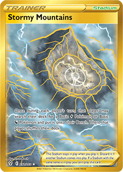 Gold Item Pokémon card Stormy Mountains 232/203 from Evolving Skies expansion