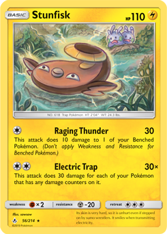 Rare Pokémon card Stunfisk 56/214 from Unbroken Bonds expansion