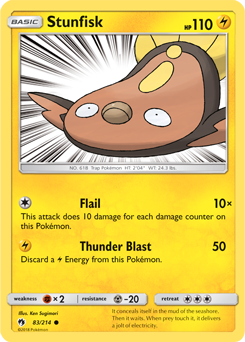 Common Pokémon card Stunfisk 83/214 from Lost Thunder expansion