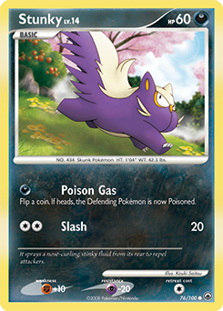 Common Pokémon card Stunky 76/100 from Majestic Dawn expansion