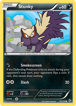 Common Pokémon card Stunky 53/106 from Flashfire expansion