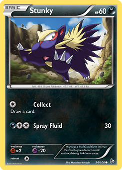Common Pokémon card Stunky 54/106 from Flashfire expansion