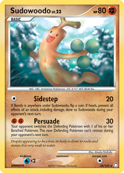 Rare Pokémon card Sudowoodo 35/123 from Mysterious Treasures expansion