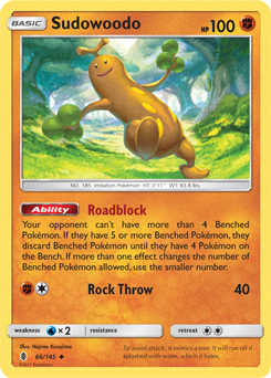Uncommon Pokémon card Sudowoodo 66/145 from Guardians Rising expansion