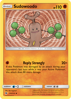 Uncommon Pokémon card Sudowoodo 110/214 from Lost Thunder expansion