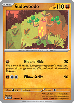 Uncommon Pokémon card Sudowoodo 109/193 from Paldea Evolved expansion