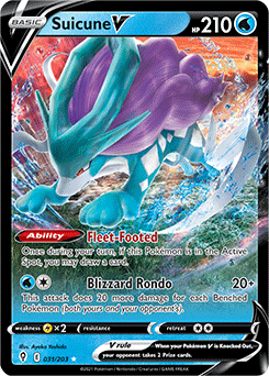 Ultra rare V Pokémon card Suicune V 31/203 from Evolving Skies expansion