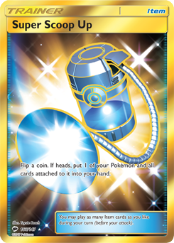 Secret Gold Pokémon card Super Scoop Up 166/147 from Burning Shadows expansion