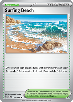 Uncommon Pokémon card Surfing Beach 129/132 from Mega Evolution expansion