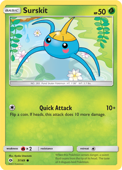 Common Pokémon card Surskit 7/149 from Sun & Moon expansion