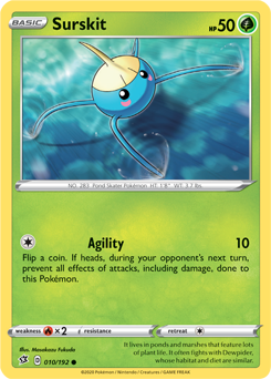 Common Pokémon card Surskit 10/192 from Rebel Clash expansion