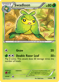 Uncommon Pokémon card Swadloon 5/98 from Emerging Powers expansion