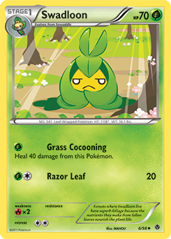 Uncommon Pokémon card Swadloon 6/98 from Emerging Powers expansion