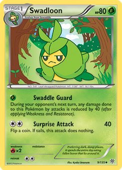 Uncommon Pokémon card Swadloon 9/135 from Plasma Storm expansion