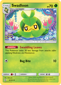 Uncommon Pokémon card Swadloon 8/236 from Unified Minds expansion