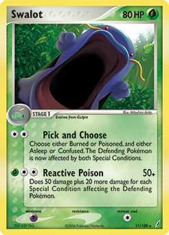Rare Holo Pokémon card Swalot 11/100 from Ex Crystal Guardians expansion