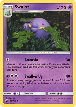Uncommon Pokémon card Swalot 58/168 from Celestial Storm expansion