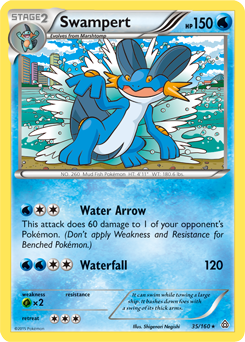 Rare Pokémon card Swampert 35/160 from Primal Clash expansion