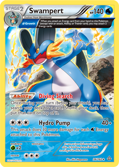 Rare holo Pokémon card Swampert 36/160 from Primal Clash expansion