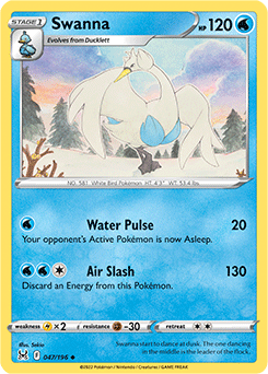 Uncommon Pokémon card Swanna 047/196 from Lost Origin expansion