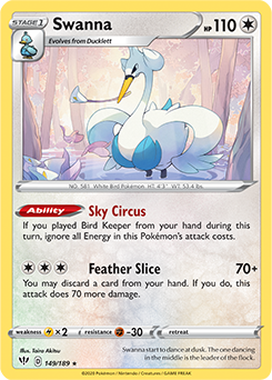 Rare Pokémon card Swanna 149/189 from Darkness Ablaze expansion