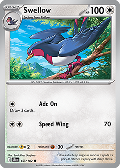 Common Pokémon card Swellow 157/182 from Destined Rivals expansion