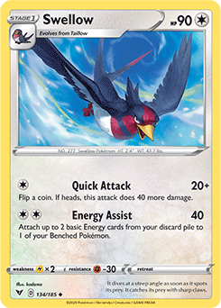 Uncommon Pokémon card Swellow 134/185 from Vivid Voltage expansion