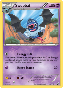 Uncommon Pokémon card Swoobat 65/113 from Legendary Treasures expansion