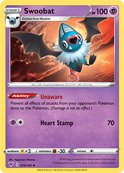 Uncommon Pokémon card Swoobat 074/185 from Vivid Voltage expansion