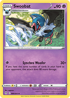 Uncommon Pokémon card Swoobat 69/203 from Evolving Skies expansion