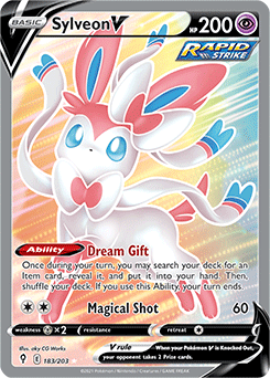 Full Art V Pokémon card Sylveon V 183/203 from Evolving Skies expansion