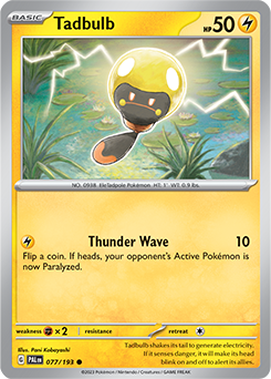 Common Pokémon card Tadbulb 077/193 from Paldea Evolved expansion