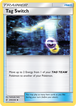 Uncommon Pokémon card Tag Switch 209/236 from Unified Minds expansion