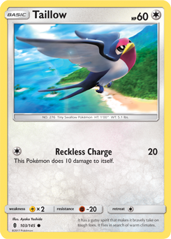 Common Pokémon card Taillow 103/145 from Guardians Rising expansion