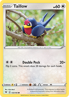 Common Pokémon card Taillow 133/185 from Vivid Voltage expansion