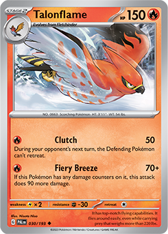 Uncommon Pokémon card Talonflame 030/193 from Paldea Evolved expansion