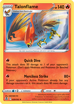 Rare Pokémon card Talonflame 029/195 from Silver Tempest expansion