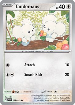 Common Pokémon card Tandemaus 167/193 from Paldea Evolved expansion