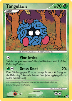 Common Pokémon card Tangela 87/106 from Great Encounters expansion