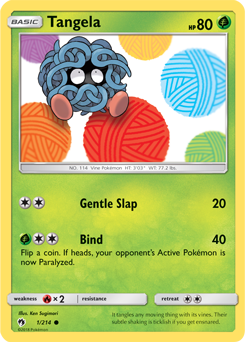 Common Pokémon card Tangela 1/214 from Lost Thunder expansion