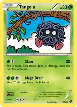 Common Pokémon card Tangela 1/114 from Steam Siege expansion
