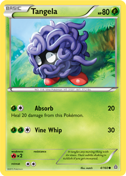 Common Pokémon card Tangela 4/160 from Primal Clash expansion