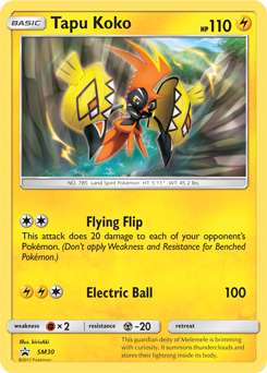 Promo Pokémon card Tapu Koko SM30 from Sun and Moon Promos expansion