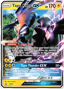 Promo Pokémon card Tapu Koko GX SM50 from Sun and Moon Promos expansion