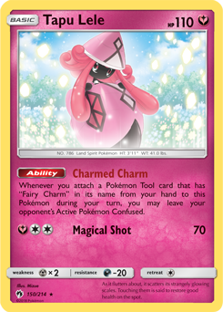 Rare holo Pokémon card Tapu Lele 150/214 from Lost Thunder expansion