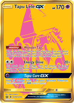Secret Gold Pokémon card Tapu Lele GX SV94/SV94 from Hidden Fates expansion